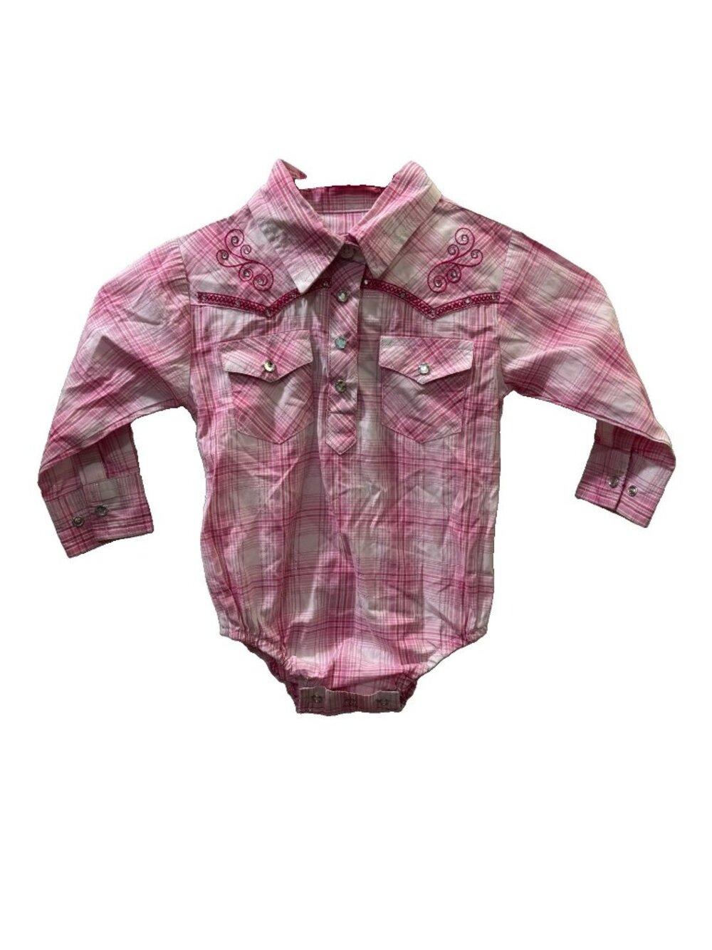 Cowgirl Legend Baby Western Shirt Bodysuit Long Sleeve Plaid Pink Baby 18 Months